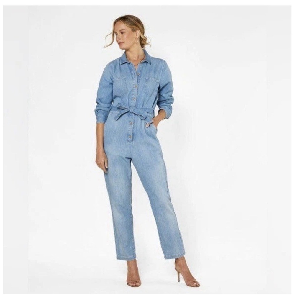 OUTERKNOWN Wyatt Long Sleeve Button Front Denim Jumpsuit Blue Size Medium New